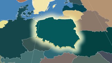 Polonya ve komşuları. Uzak eğimli perspektif - şekil parlıyordu. idari bölümlerin renk haritası