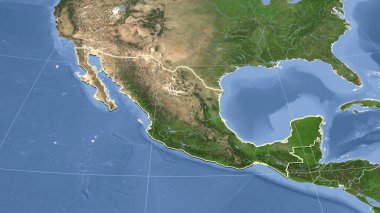 Meksika ve mahallesi. Uzak eğimli perspektif - şekil çizilmiş. uydu resimleri