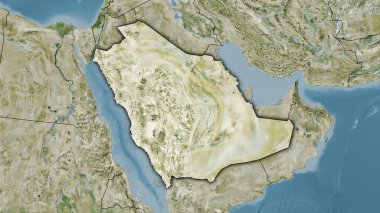Uydu D haritasında Suudi Arabistan bölgesi stereografik projeksiyonda - koyu parlak ana hatlı raster tabakalarının ham bileşimi