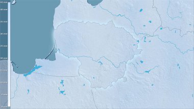 Litvanya bölgesindeki en kurak ayın, efsanevi stereografik projeksiyonla yağışı - ışık saçan ana hatlı raster tabakalarının ham bileşimi