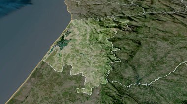 Aveiro - Portekiz bölgesi yakınlaştırıldı ve altı çizildi. Uydu görüntüleri. 3B görüntüleme