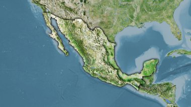 Stereografik projeksiyondaki uydu D haritasında Meksika bölgesi. Koyu parlak çizgili raster tabakalarının ham bileşimi.
