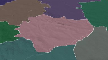 Polonya 'nın Swietokrzyski- Voyvoda' sı yakınlaştırıldı ve vurgulandı. İdari bölümün renkli ve çarpık haritası. 3B görüntüleme