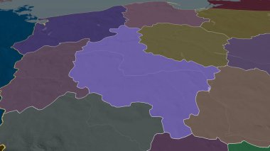 Büyük Polonya - Polonya 'nın Voyvoda' sı yakınlaştırıldı ve ön plana çıkarıldı. İdari bölümün renkli ve çarpık haritası. 3B görüntüleme