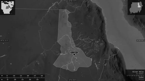 Rio Nilo Estado Sudão Mapa Tons Cinza Com Lagos Rios — Fotografia de Stock