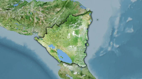卫星D地图上立体投影中的尼加拉瓜地区 暗光轮廓光栅层的原始组成 — 图库照片