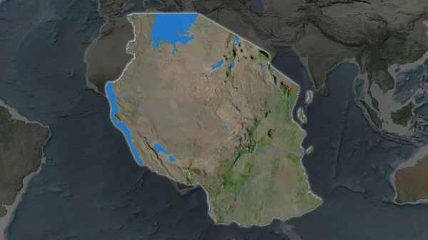 Área Tanzania Agrandó Brilló Sobre Fondo Oscuro Sus Alrededores Imágenes — Foto de Stock