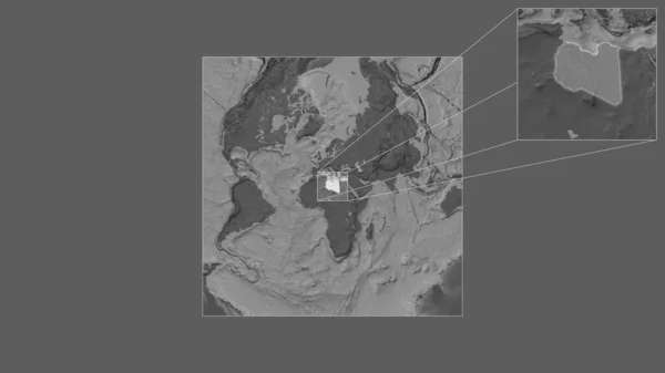 从世界大比例尺地图中提取出的利比亚扩大和扩大的地区 其主要线连接了框架的各个角落 Bilevel高地图 — 图库照片