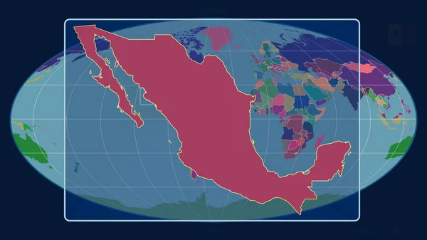 Увеличенный Вид Мексики Перспективными Линиями Против Глобальной Карты Проекции Моллвейда — стоковое фото