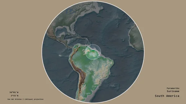 Zone Suriname Marquée Cercle Sur Carte Grande Échelle Continent Isolé — Photo