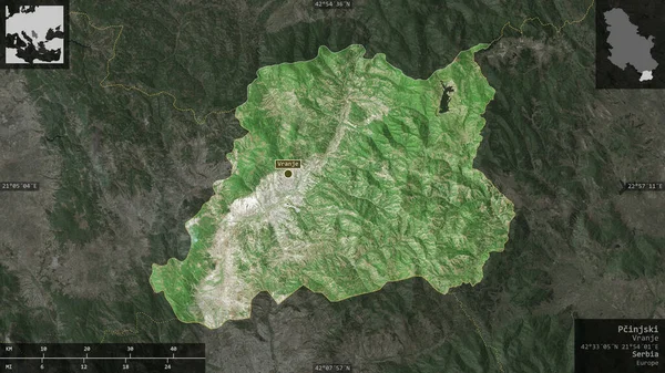 Pcinjski District Serbie Imagerie Satellite Forme Présentée Contre Zone Pays — Photo