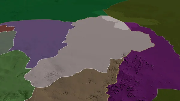 ボルノ ナイジェリアの州が拡大し 強調した 行政区画の色と衝突した地図 3Dレンダリング — ストック写真