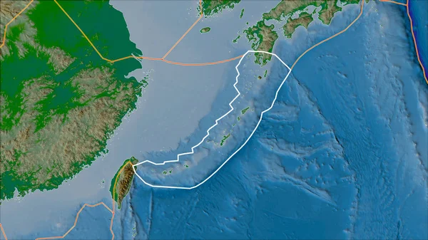 Piastra Tettonica Okinawa Delineata Bordi Delle Placche Adiacenti Sulla Mappa — Foto Stock