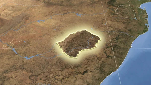 Lesotho Its Neighborhood Distant Oblique Perspective Shape Glowed Satellite Imagery — Stock Photo, Image