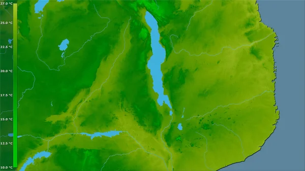 Temperatura Media Anual Dentro Del Área Malawi Proyección Estereográfica Con — Foto de Stock