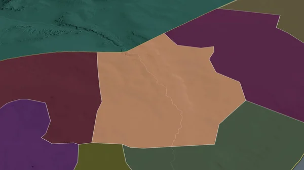 索马里的希兰州放大并突出了这一点 绘制了行政区划的彩色和凸起的地图 3D渲染 — 图库照片