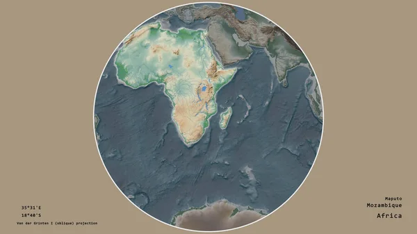 Территория Мозамбика Сосредоточена Круге Окружающем Континент Ненасыщенном Фоне Приведены Основные — стоковое фото