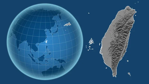 Taiwán Globo Con Forma Del País Contra Mapa Ampliado Con — Foto de Stock