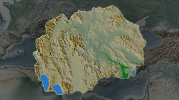 Makedonien Området Förstoras Och Lyste Mörk Bakgrund Sin Omgivning Huvuddrag — Stockfoto