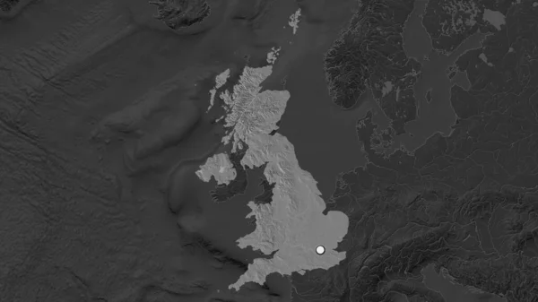 Podkreślony Obszar Zjednoczonego Królestwa Punktem Kapitałowym Desaturyzowanej Mapie Swojego Sąsiedztwa — Zdjęcie stockowe