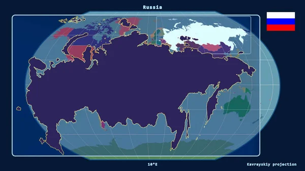 Vista Ampliada Del Contorno Rusia Con Líneas Perspectiva Contra Mapa —  Fotos de Stock