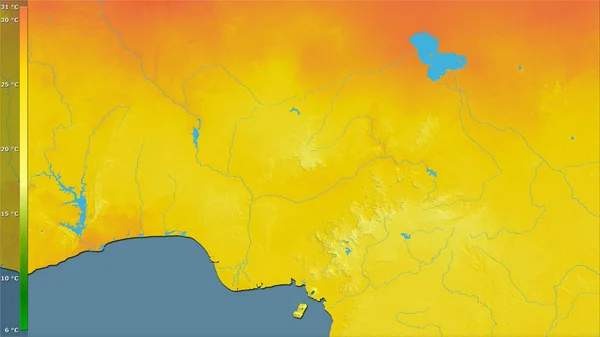 Medeltemperatur Det Varmaste Kvarteret Inom Nigeria Området Stereografisk Projektion Med — Stockfoto