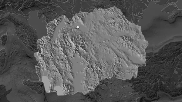 Highlighted Area Macedonia Capital Point Desaturated Map Its Neighbourhood Bilevel — Stock Photo, Image