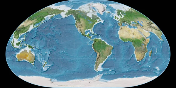 Mappa Del Mondo Nella Proiezione Loximuthal Centrata Sulla Longitudine West — Foto Stock