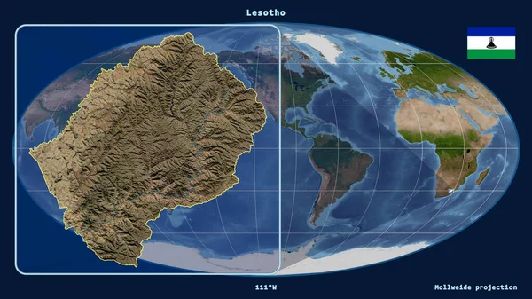 Vista Ampliada Lesoto Delineia Com Linhas Perspectiva Contra Mapa Global — Fotografia de Stock