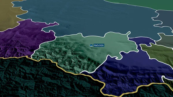 カバルカル ロシアの共和国が拡大し 首都で強調表示されました 行政区画の色と衝突した地図 3Dレンダリング — ストック写真