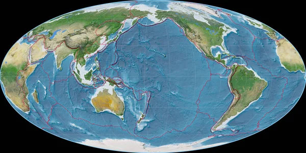 Mapa Del Mundo Proyección Mollweide Centrado 170 Longitud Oeste Imágenes — Foto de Stock