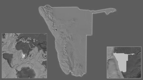 Nahaufnahme Von Namibia Und Seiner Lage Der Region Und Zentrum — Stockfoto