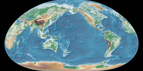 World Map Loximuthal Projection Centered 170 West Longitude Colored Shader — Stock Photo, Image