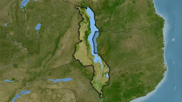 Територія Малаві Супутниковій Карті Стереографічній Проекції Сира Композиція Растрових Шарів — стокове фото