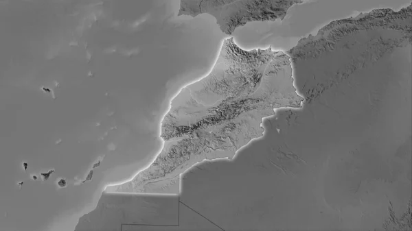 Περιοχή Του Μαρόκου Στον Υψομετρικό Χάρτη Του Γκρι Στην Στερεογραφική — Φωτογραφία Αρχείου