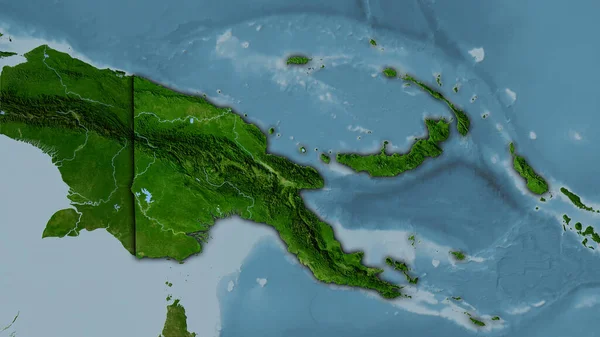 Papua Nowa Gwinea Mapie Satelitarnej Projekcji Stereograficznej Surowa Kompozycja Warstw — Zdjęcie stockowe