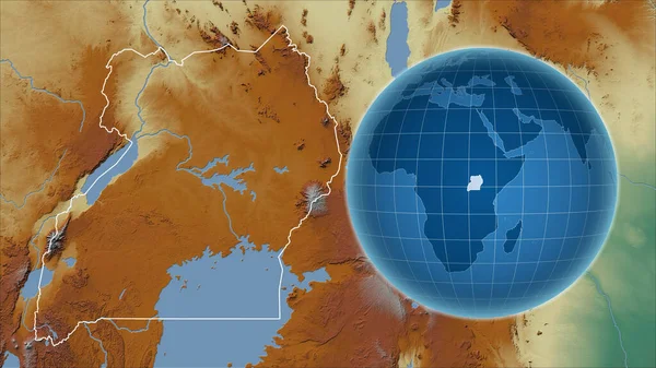 Ouganda Globe Avec Forme Pays Contre Carte Zoomée Avec Son — Photo