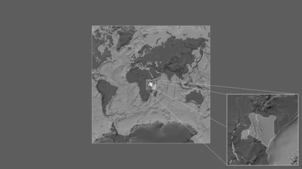 케냐의 확장되고 지역은 세계의 지도에서 프레임의 모서리를 연결하는 선으로 추출되었다 — 스톡 사진