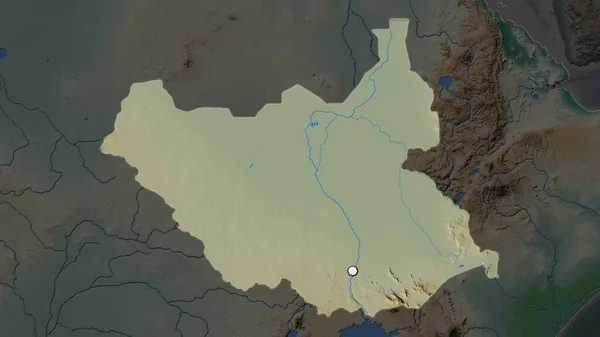 Área Destacada Sudão Sul Com Ponto Capital Mapa Dessaturado Sua — Fotografia de Stock