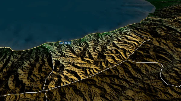 Rize トルコの州が拡大し 首都で強調表示されました 主な物理的な風景機能 3Dレンダリング — ストック写真