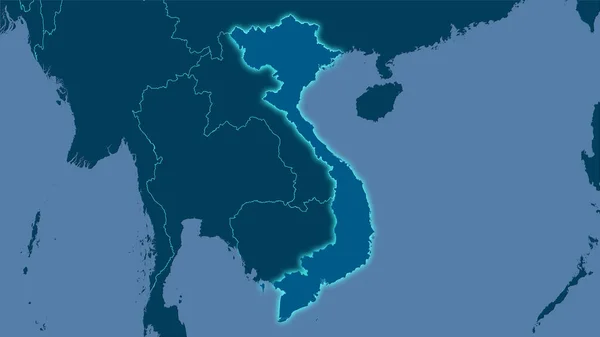 Stereografik Projeksiyondaki Katı Haritada Vietnam Bölgesi Işık Yansıtan Raster Tabakalarının — Stok fotoğraf