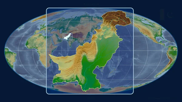 Zoomed View Pakistan Outline Perspective Lines Global Map Mollweide Projection — Stock Photo, Image