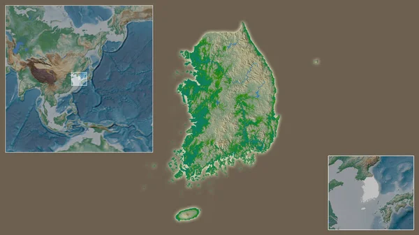 Primer Plano Corea Del Sur Ubicación Región Centro Mapa Mundial — Foto de Stock