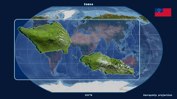Vergrößerte Ansicht Samoas Mit Perspektivischen Linien Gegen Eine Weltkarte Der — Stockfoto