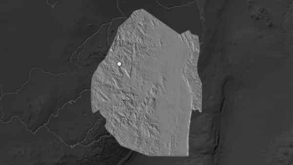 周辺の荒廃した地図上の首都ポイントとスワジランドのハイライトエリア 標高マップ — ストック写真