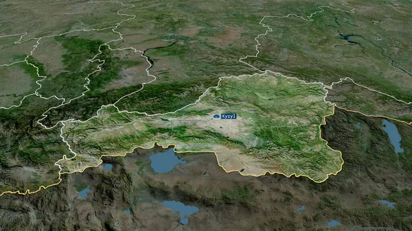 トゥヴァ共和国 ロシア共和国が拡大し 首都で強調表示されます 衛星画像 3Dレンダリング — ストック写真