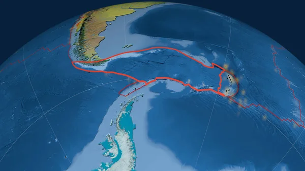 Scotian Tektonische Platte Umrissen Auf Dem Globus Topographische Karte Rendering — Stockfoto