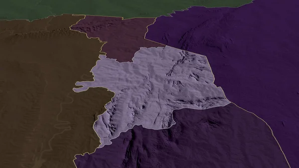 Kara Oblast Toga Zvětšila Zvýraznila Barevná Poďobaná Mapa Administrativního Oddělení — Stock fotografie