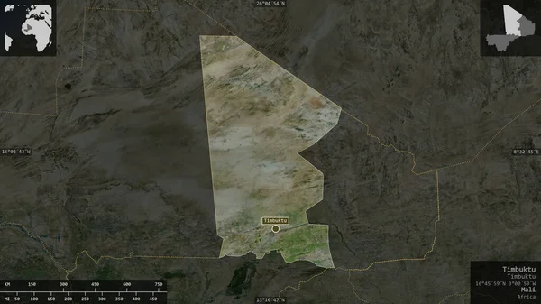 Timbuktu Oblast Mali Satelitní Snímky Tvar Prezentovaný Venkově Informativními Překryvy — Stock fotografie