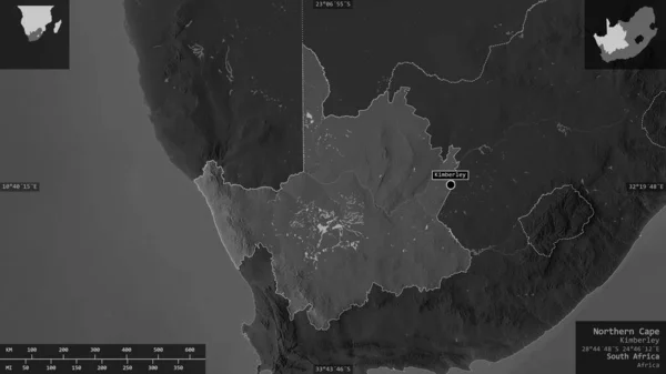 Cabo Norte Provincia Sudáfrica Mapa Escala Grises Con Lagos Ríos — Foto de Stock